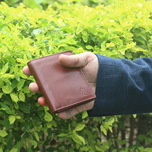 Image of KARA Tan Genuine Leather Wallet for Men - Bi Fold Vertical Men's Wallet with Six Business Card Holding Slot