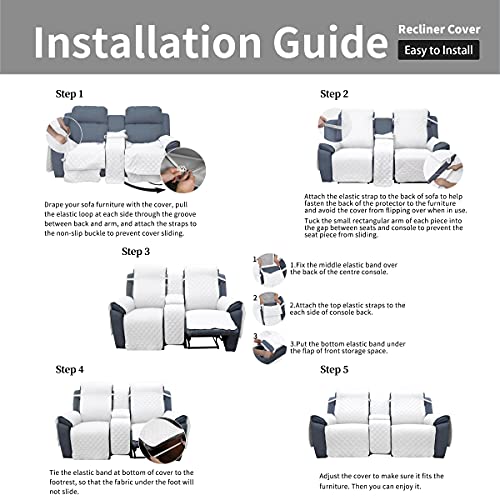 Image of Easy-Going Loveseat Recliner Cover with Console, Reversible Couch Cover for Living Room, Split Sofa Cover for Each Seat with Elastic Straps for Kids, Dogs, Pets(2 Seater, White /White)