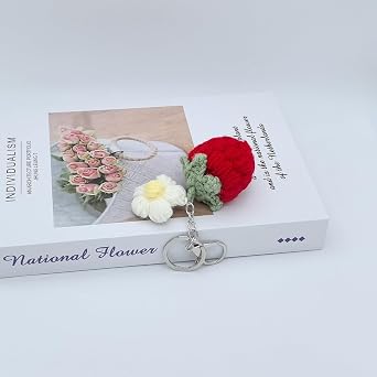 Cute Weaving Strawberry Car Key Chain Ring Charm Boho Strawberry Keychain Pendant For Women Girls Backpack Purse