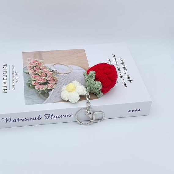 Cute Weaving Strawberry Car Key Chain Ring Charm Boho Strawberry Keychain Pendant For Women Girls Backpack Purse