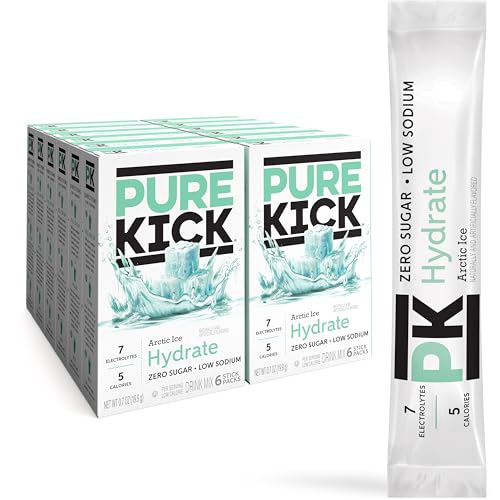 Image of PURE KICK Hydration Singles To Go Drink Mix, Arctic Ice, Includes 12 Boxes with 6 Packets in each Box, 72 Total Packets