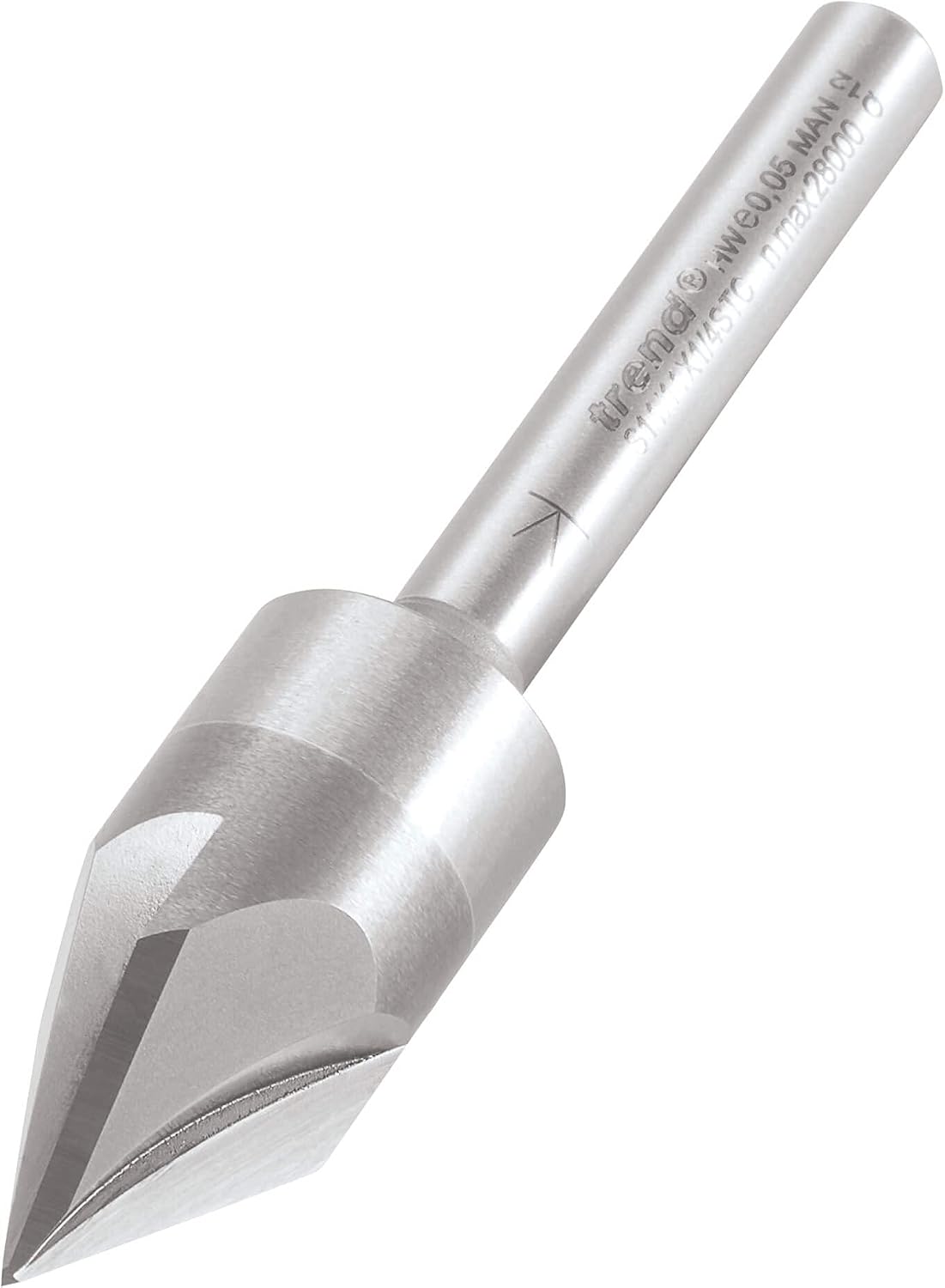 Trend Professional Triple Flute Engraver, 60-Degree, 1/4 Inch Shank, 14.5mm Cut Diameter & 12.5mm Cut Length, Solid Carbide