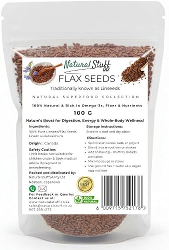 Natural Stuff Premium Flax Seeds, Omega-3 & Fiber Superfood, 100gr