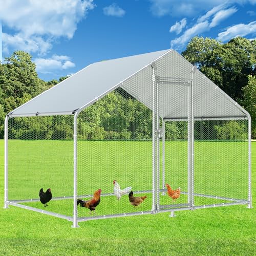 HITTITE Large Metal Chicken Coop with Run, 9.84 x 6.4 x 6.56 ft Walk in Poultry Cage Chicken Run Pen, Outdoor Chicken Runs for Yard with Waterproof & Anti-UV Cover - Thumbnail 2
