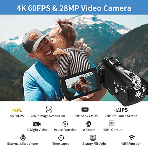 Caméscope 4K anti-tremblement avec micro pour vlogs YouTube nets - 2