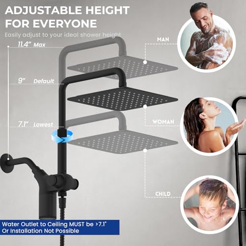 Ryamen Upgraded Dual Shower Heads Combo, 10 inch Filtered Shower Head with Handheld, 3-Way Rain Shower Head with Filters, 7 Settings Handheld Spray, High Pressure, Height Adjustable (Black) by Ryamen - Used condition - Image 6