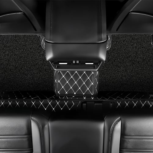 Image of NEXTA Premium Nappa Luxury Leather with Grass Mat Complete Set || 100% Waterproof and Washable||7D Cars Floor Mats for VinFast Limo Green - 7 Seater (All 3 Rows) | Color : (Black & Silver)
