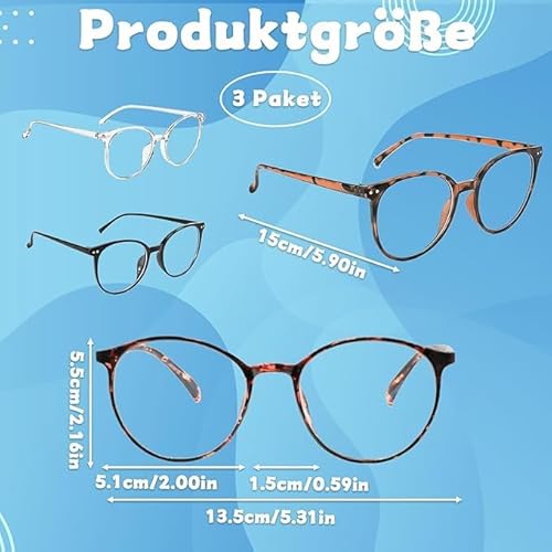 BbiuRer 3 Pack Blaulichtfilter Brille, Blaues Licht Blockieren Brillen, Runde Rahmen Anti Blaues Lesebrille für Damen und Herren, Rund Anti Blaulicht PC Gaming Brillen Modebrille, Anti Blendung