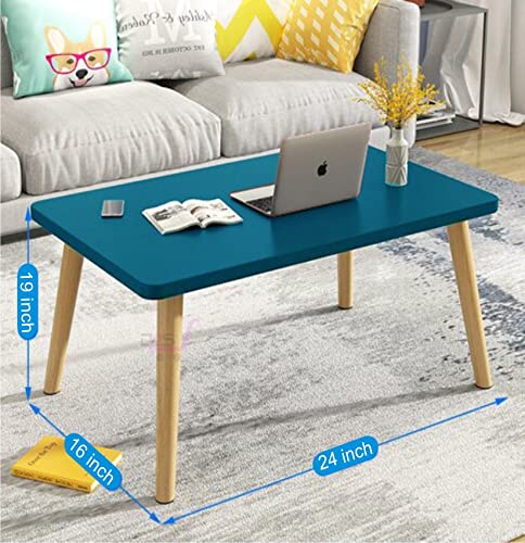 Image of Shoppee Wood Foldable Oval Rectangle Shaped Side Laptop Table for Table /Tea Coffee Breakfast (Blue )