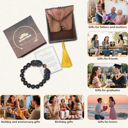 Feng Shui Pixiu Black Obsidian for Men Women – Good Luck, Wealth, Abundance & Energy Protection, Fengshui Jewelry for Money, Gift for Luck and Success4