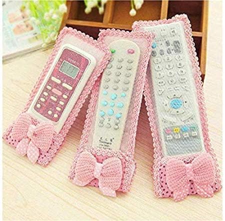 RISHAV HANDICRAFTS Cotton Fabric Cloth Remote Control Cover case - 3 pcs. Set (Pink)-image-27