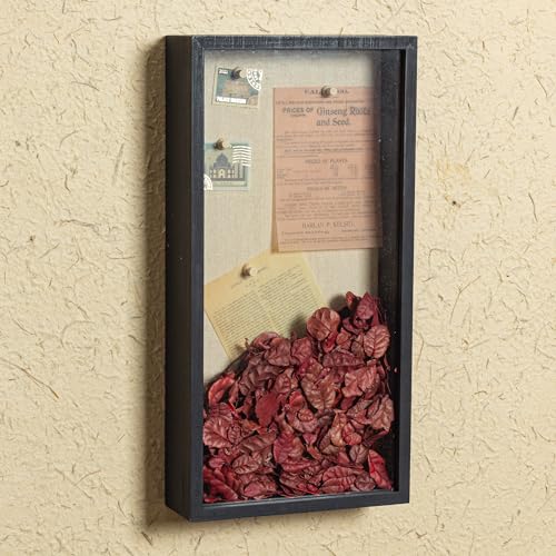 Image of Shadow Box Frame 8x16 Shadow Box Display Case with Linen Back of Awards Memorabilia Flower, Pictures, Keepsakes、Bouquet、Medals and More Photos Memory Box Black