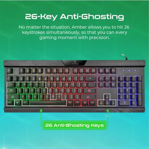 Image of Promate Vertux Promate Gaming Keyboard, Professional Ergonomic Wired USB Gaming Keyboard with Vibrant Rainbow Backlit, 26 Anti-Ghosting Keys, 12 Multimedia Shortcut Keys and 4 Backlit Modes, Amber
