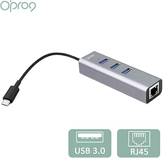 Opro9 USB Type-C to 3-Port USB 3.0, [Thunderbolt 3 Compatible], Uses USB OTG Technology, with 10/100/1000 Mpbs RJ45 Gigabit Ethernet LAN Network Adapter Converter for Mac/Windows/OS/Linux and More