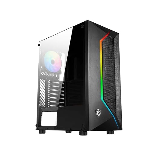 MSI Mid-Tower PC Gaming Case – Tempered Glass Side Panel – 1 x 120mm aRGB Fan –1 x 120mm Fan – Liquid Cooling Support up to 240mm Radiator x 1 – MAG Vampiric 100R