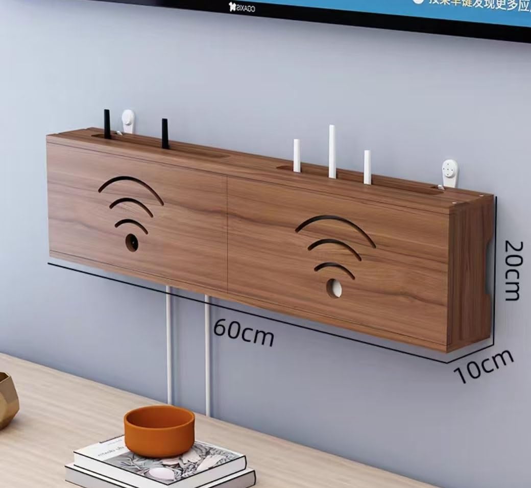 Scatola Gestione Cavi A Parete Senza Trapano Router Porta TV Legno Multicolor 40-60-80 cm(Brown,60cm)