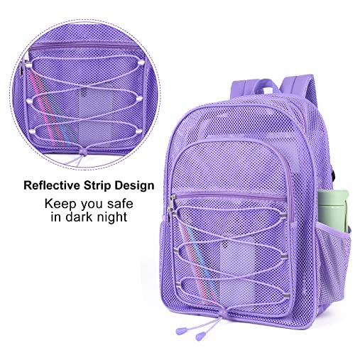 Image of COVAX Heavy Duty Mesh Backpack, Semi-transparent Mesh Bookbag, See Through College Backpack with Bungee and Comfort Padded Straps for Commuting, Swimming, Beach, Outdoor Sports (Purple)