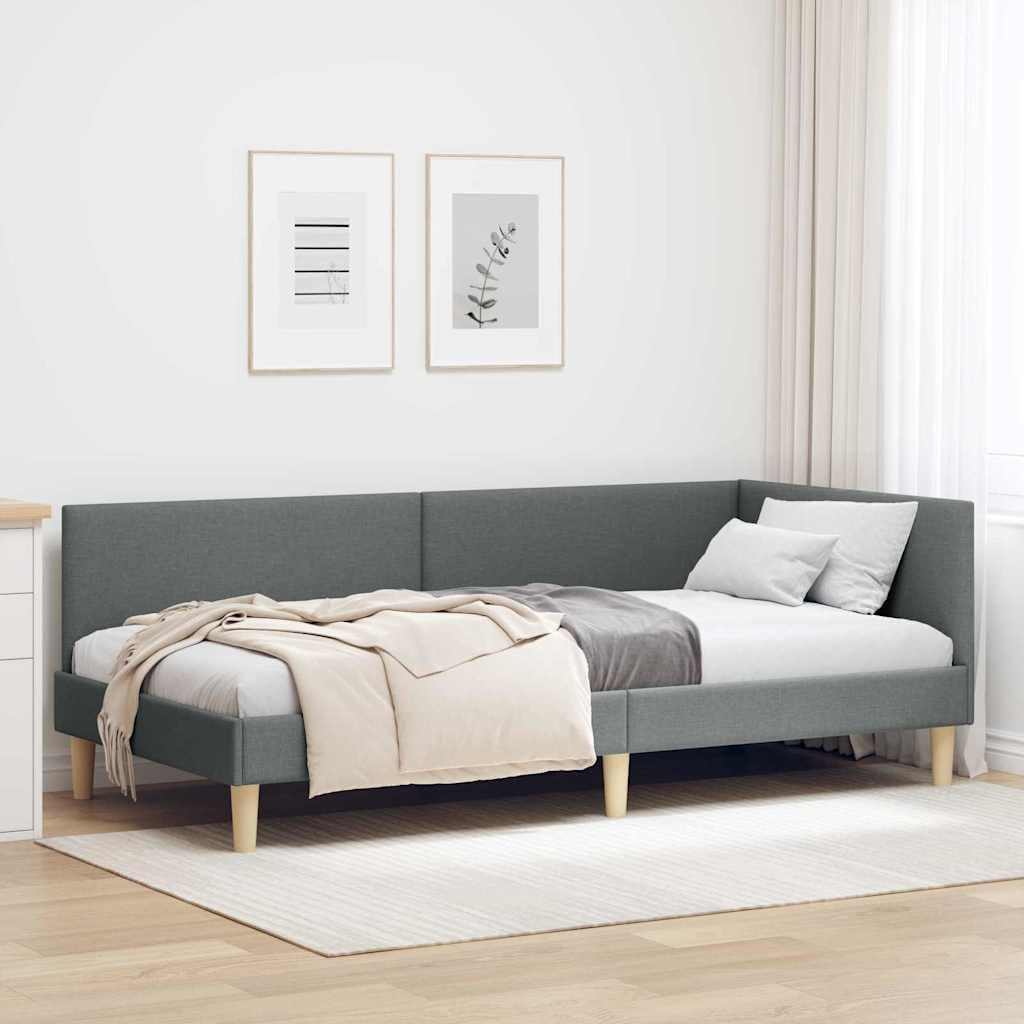 vidaXL Eckbettgestell Dunkelgrau 90 cm x 200 cm Stoff und Sperrholz, Moderne Eckbettgestell, platzsparendes Daybed, Flexibles Design für Schlafzimmer, stilvolle Minimalismus-Möbel