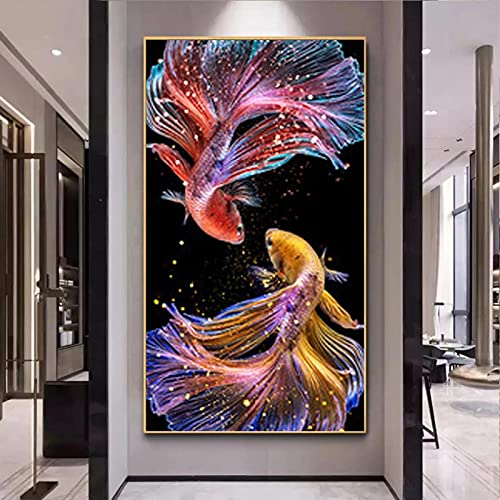 Affiches et impression art abstrait poissons pour mur de salon 80x160