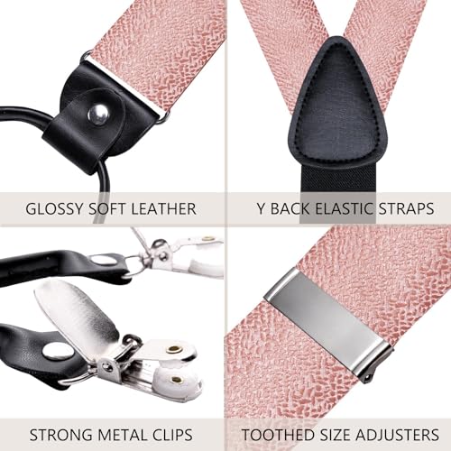 Image of Hi-Tie Men Suspender Bowtie Set Suspenders Pre-tied Bow Tie Pocket Square Cufflinks Adjustable Y Shape 6 Clips Braces Tuxedo