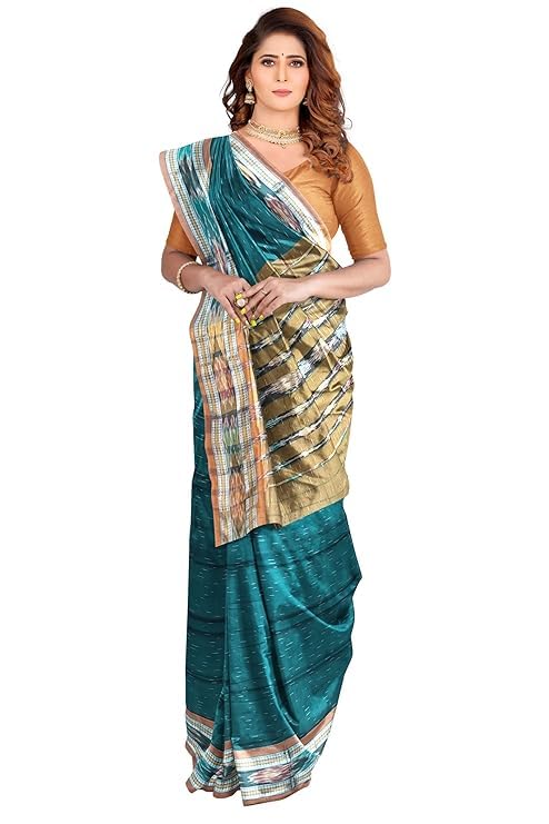 Image of Sambalpuri Handloom Saree Women's Cotton Saree Odisha Handloom Handmade Pure Cotton Khandua Natural Cotton Ikat Sambalpuri Saree For Women Ikat Handloom Saree For Women