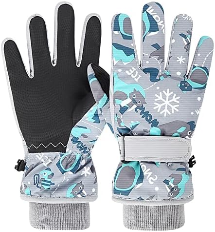 （12:00時点） スキーグローブ 子供 キッズ 手袋 防寒 スノー手袋 てぶくろ 子ども 冬 【5層断熱/撥水加工/防風保温/滑り止め/裏起毛/紛失防止】男の子 女の子 雪遊び・通学・アウトドア (M(7-9歳), グレー)