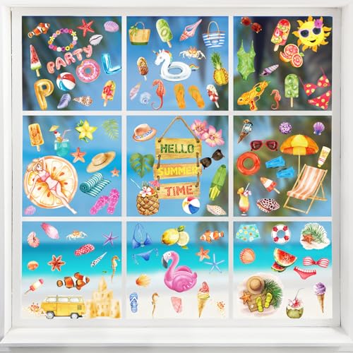 KIKISML Fensterbilder Sommer Selbstklebend, Hawaii Festival Dekorationen...