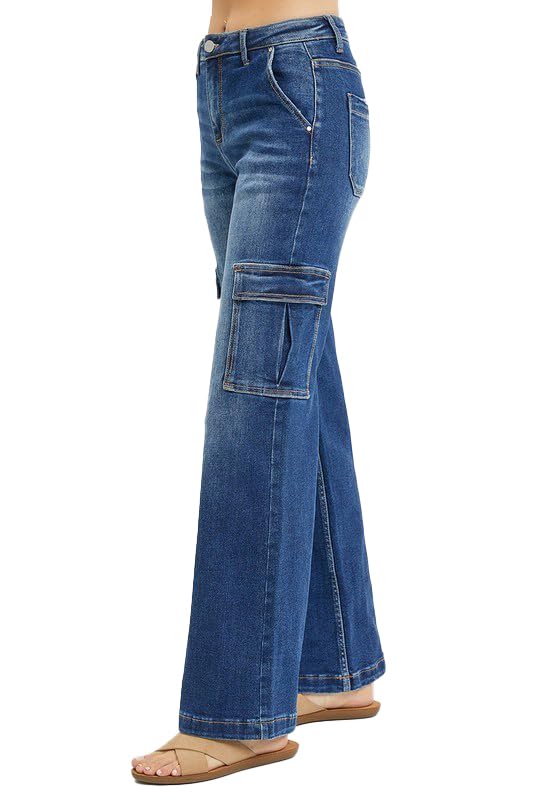 Risen Jean - High Rise Wide Cargo Jeans - RDP5489 Darkblue