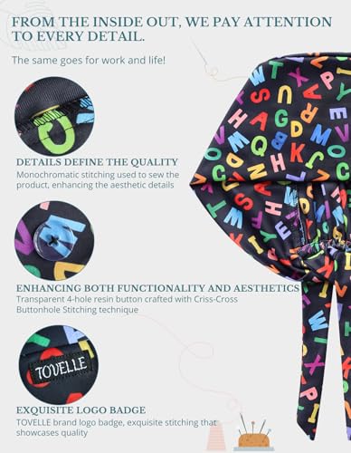 Image of Scrub Caps for Men and Women with Buttons, Classic Surgical Caps | Double-Sided Printed, Adjustable,Long Hours, Sweatbands, Fabric Help Reduce Static Buildup