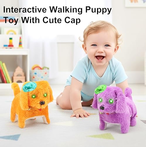 Image of VGRASSP Fluffy Fantastic Walking Puppy Toy for Kids - Cap Dog with Light in Eyes and Cute Puppy Sound - Adorable, Safe and Soft Toy - Color and Design As Per Stock