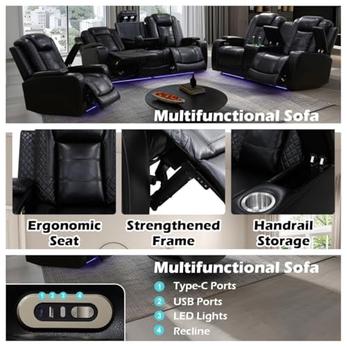 Image of Power Recliner Chair, Leather Recliners with Home Theater Seating, Oversized Single Electric Recliner Sofa Breathable Living Room Chairs for Adults Reading Gaming, Black