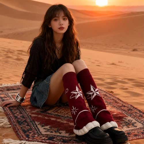 Image of YELAIVP Kawaii Leg Warmers Y2K Knit Lace up Leg Warmers Cute Japanese Harajuku Lolita Leg Warmer for Women Girls