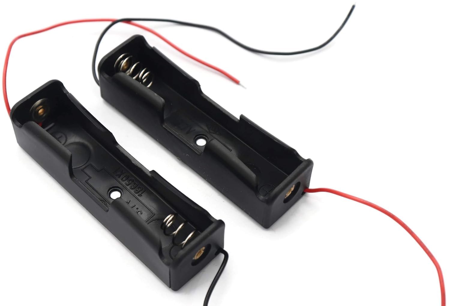 UNIVERSAL HUB 18650 Single Cell Lithium Battery Holder - for 3.7V li-ion Plastic case with Lead Wire Hard pin Spring Retention - Black PACK OF 2 - Image 4 thumbnail