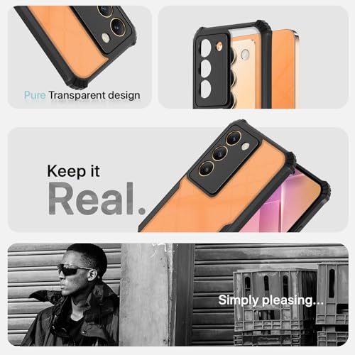 Image of Outlouders Back Cover for Vivo T3 5G / Vivo Y200e 5G | Ultra Hybrid Transparent | Full Camera Protection | Raised Edge | Crystal Clear Bumper Case (Black)
