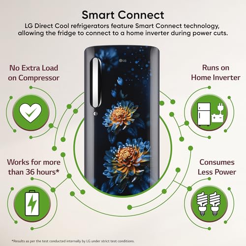 Image of LG 185 L, 5 Star, Direct-Cool, Smart Inverter Compressor, Single Door Refrigerator with Fast Ice Making (GL-D201AEFU, Ebony Florance, Runs on Home Inverter, Moist 'N' Fresh & Base stand with drawer)