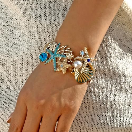 Harlermoon Shell Starfish Bracelet for Women Gold Pearl Clam Pendant Irregular Boho Summer Beach Jewelry3