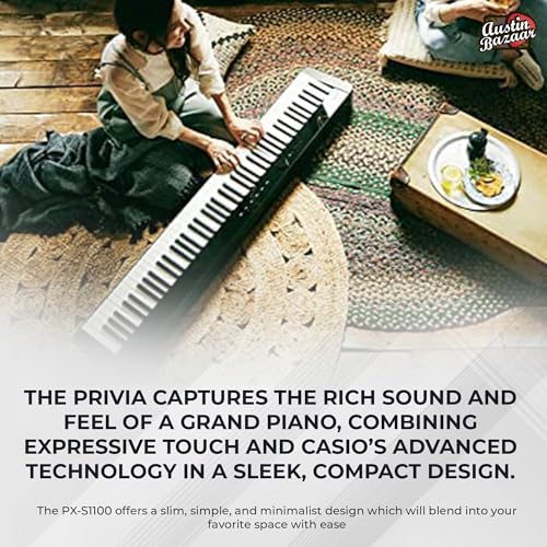 Image of Casio Privia PX-S1100 Digital Piano Bundle with CS-68 Stand, Bench, Sustain Pedal, Instructional Book, Austin Bazaar DVD, and Polishing Cloth - Black
