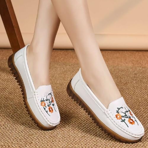 Image of Women's Genuine Leather Platform Loafers Classic Casual Comfort Slip-On Shoes Soft Sole Dress Shoes