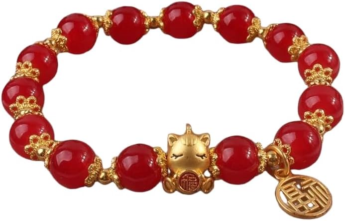 COLORFUL BLING 2026 New Year of Horse Beaded Strech Bracelet Adjustable Crystal Beads Chinese Zodiac Animal Pi Yao Lucky Charm Bracelet New Year Gift for Women Men