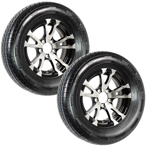 eCustomrim 2-Pack Radial Trailer Tire Rim ST205/75R15 Load Range C 5 Lug Aluminum T07 Black Wheel - 6 Year Warranty w/Free Roadside