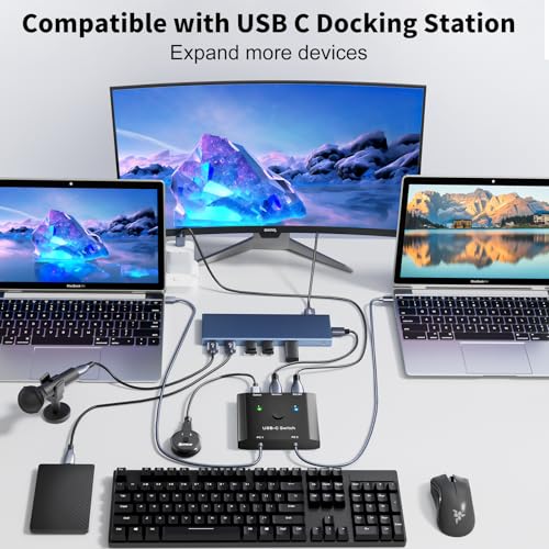 Image of KCEVE USB C Switch 2 in 1 Out, USB C Switch 2 Laptops 1 Monitor, 8K@60Hz / 4K@120Hz / 20Gbps / USB3.1 Gen 2 / 100W PD /Compatible with Thunderbolt Devices /Wired Remote(8K USBC 2 in 1 Out KVM)