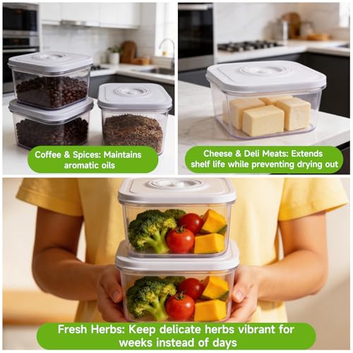 Image of Vixino Vacuum Seal Containers, 3Pcs Reusable Food Storage Containers with Lids for Meal Prep and Freezer, BPA-Free,Microwave Safe,Leak-proof, Airtight (Vacuum Sealer Not Included)