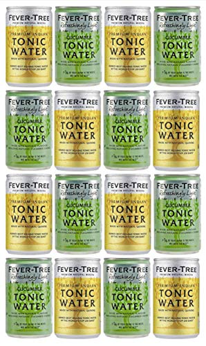 Fever-Tree Indian Tonic Water & Refreshingly Light Cucumber Tonic Water Cans 16 x 150ml - Mixed Pack x 16