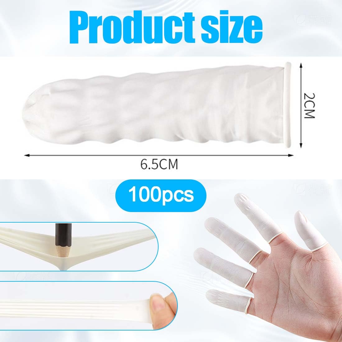 Fingerlinge | 200 Stück Antistatischer Fingerschutz Latex Finger Cot Weiß 6,5Cm X 2Cm Für Kosmetik Medizin