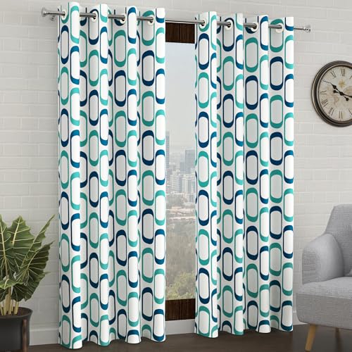 Image of Door Curtains 7 Feet Set of 2, Blue, Abstract Printed Sheer Curtain and Drapes -118 X 215 cm | Curtains for Living Room, Bedroom, Halls | Curtains 7 feet Long | Perfect for Home Decor