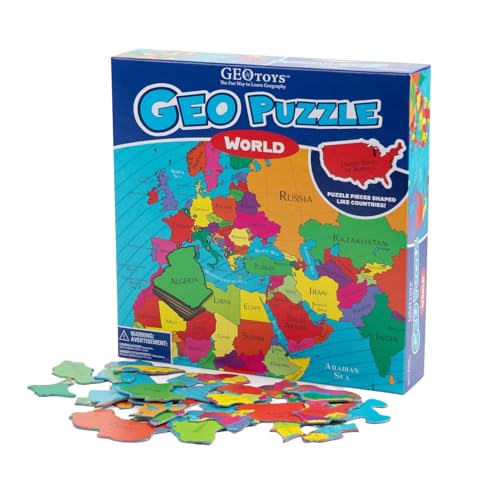 GeoToys GeoPuzzle, World Jigsaw Puzzles, 68 Pc Geography Puzzle, Geography Game & Map Puzzle, Jigsaw Puzzles for Kids Ages 6-9, Stocking Stuffers for Kids, Christmas Gifts for Grandkids