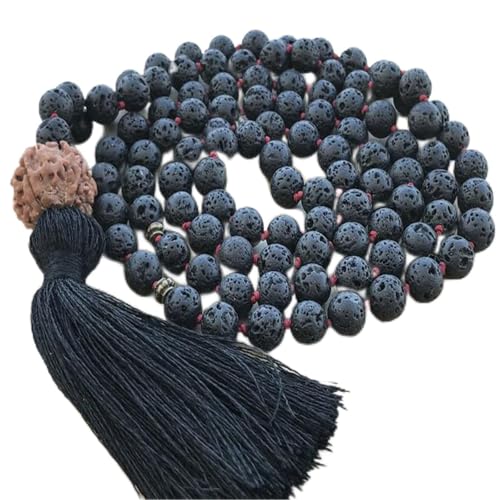 Collier 108 perles de méditation en pierre volcanique 8mm et Vajra Bodhi de haute qualité