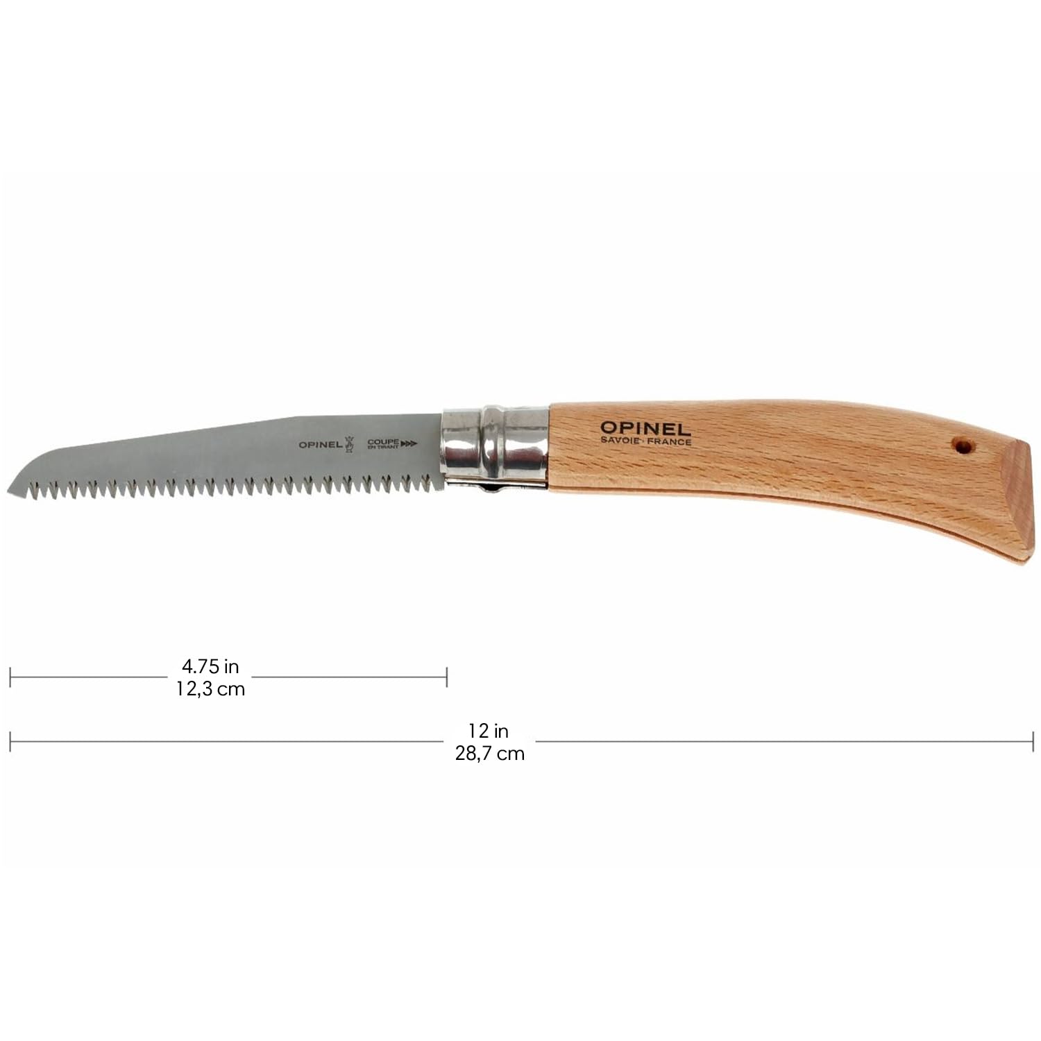 Opinel - Scie de Poche N°12 - Lame Dentée 12 cm Acier Carbone, Manche Bois de Hêtre, Bague de Sécurité Virobloc - Idéal Jardinage, Outdoors - Garantie à Vie