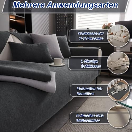 Sofa Überwurfdecke, Sofa Überzug, Sofabezug, Couchschoner, Überwurfdecken für Sofa, Hund Katze Sofa Überwurf, Couch Überzug L Form, Sofaschoner Rutschfest, Couch Bezüge, Dunkelgrau, 70*70CM