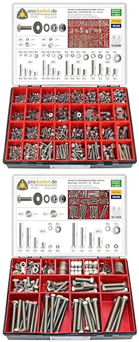 Sparset Großes 6-kant Schraubensortiment DIN 933 Edelstahl A2 V2A M4/M5/M6/M8/M10/M12 * 2001-tlg. (Deluxe-Box)